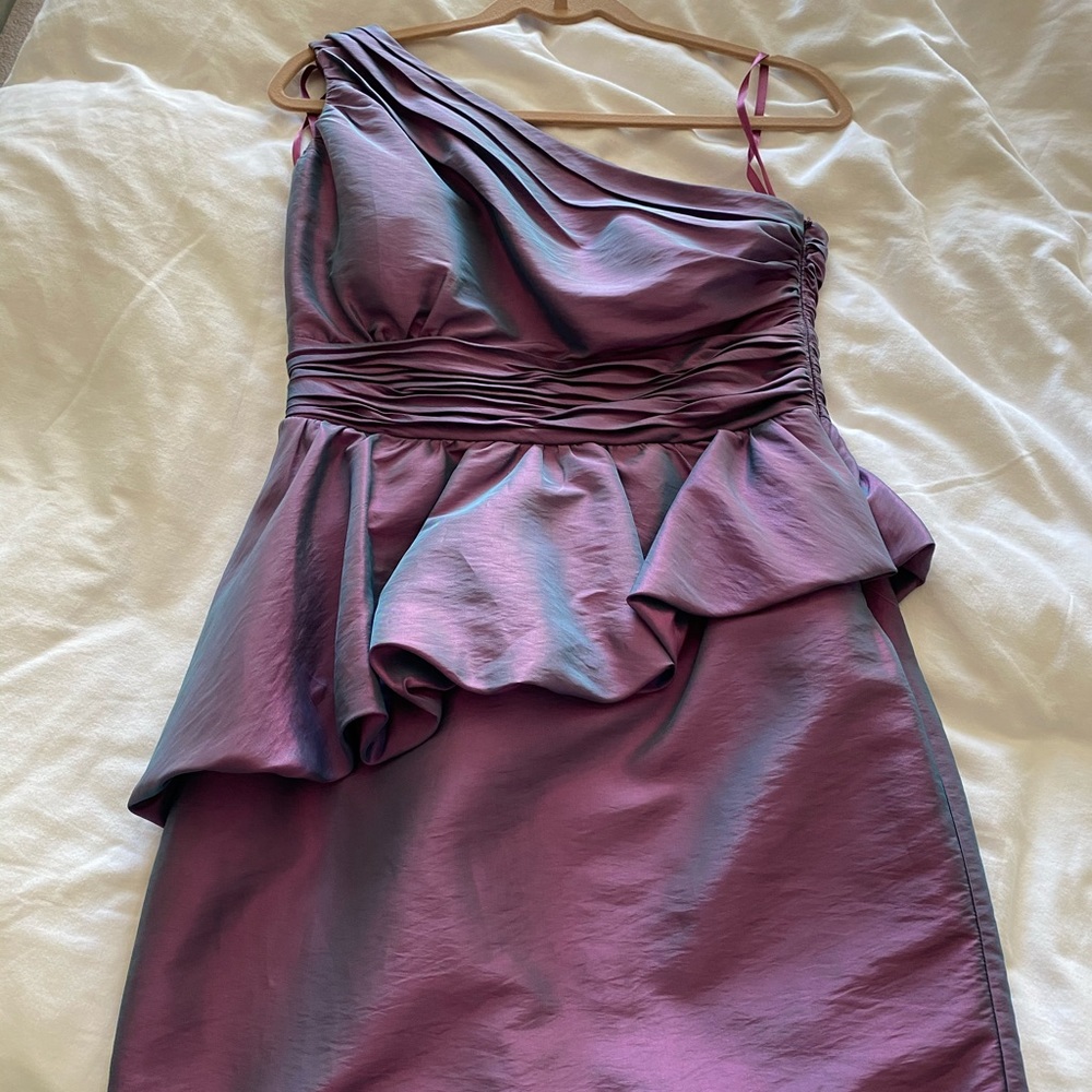 One Shoulder Lavender Satin Cocktail Dress